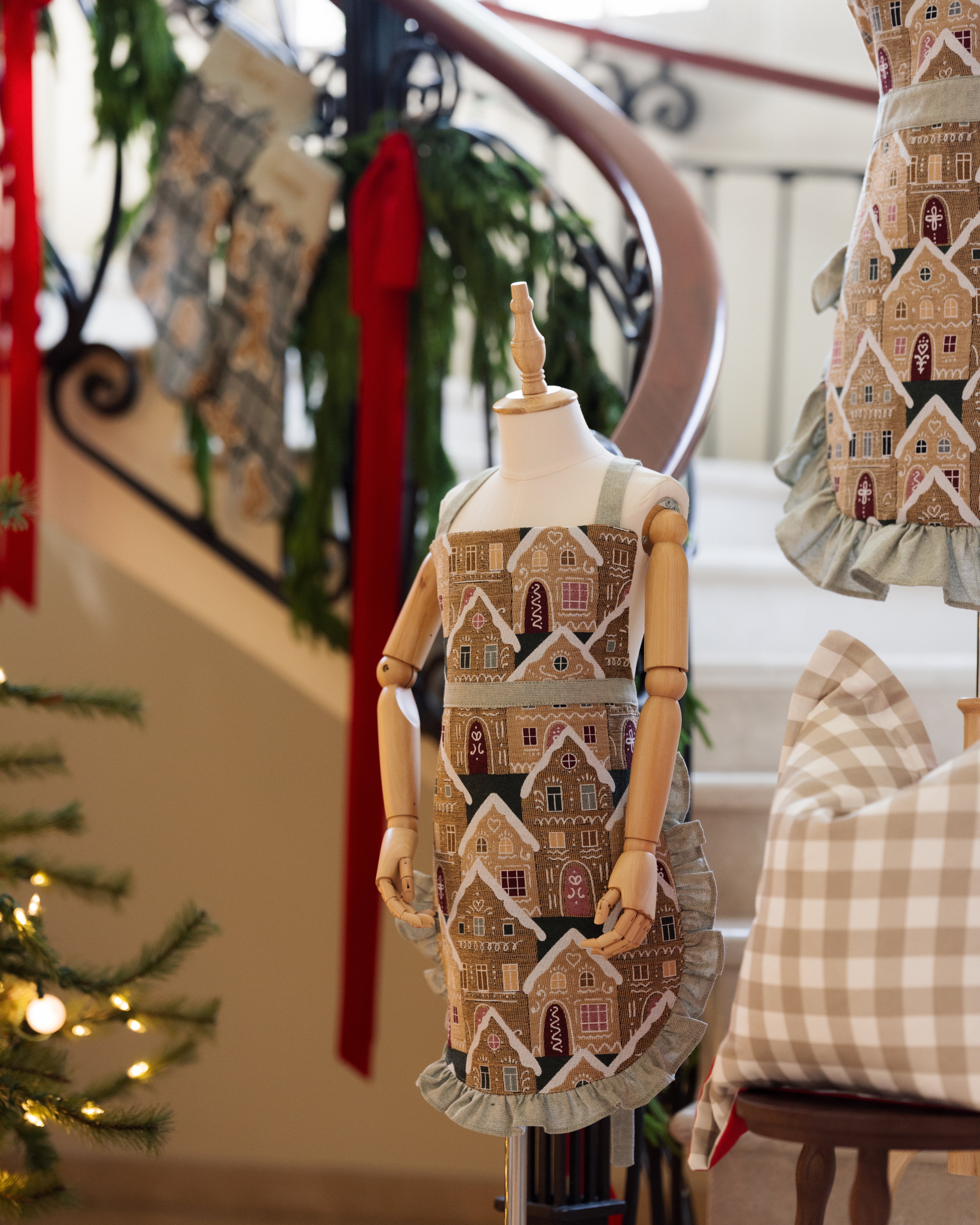 Gingerbread Kids Apron with Green Ruffle