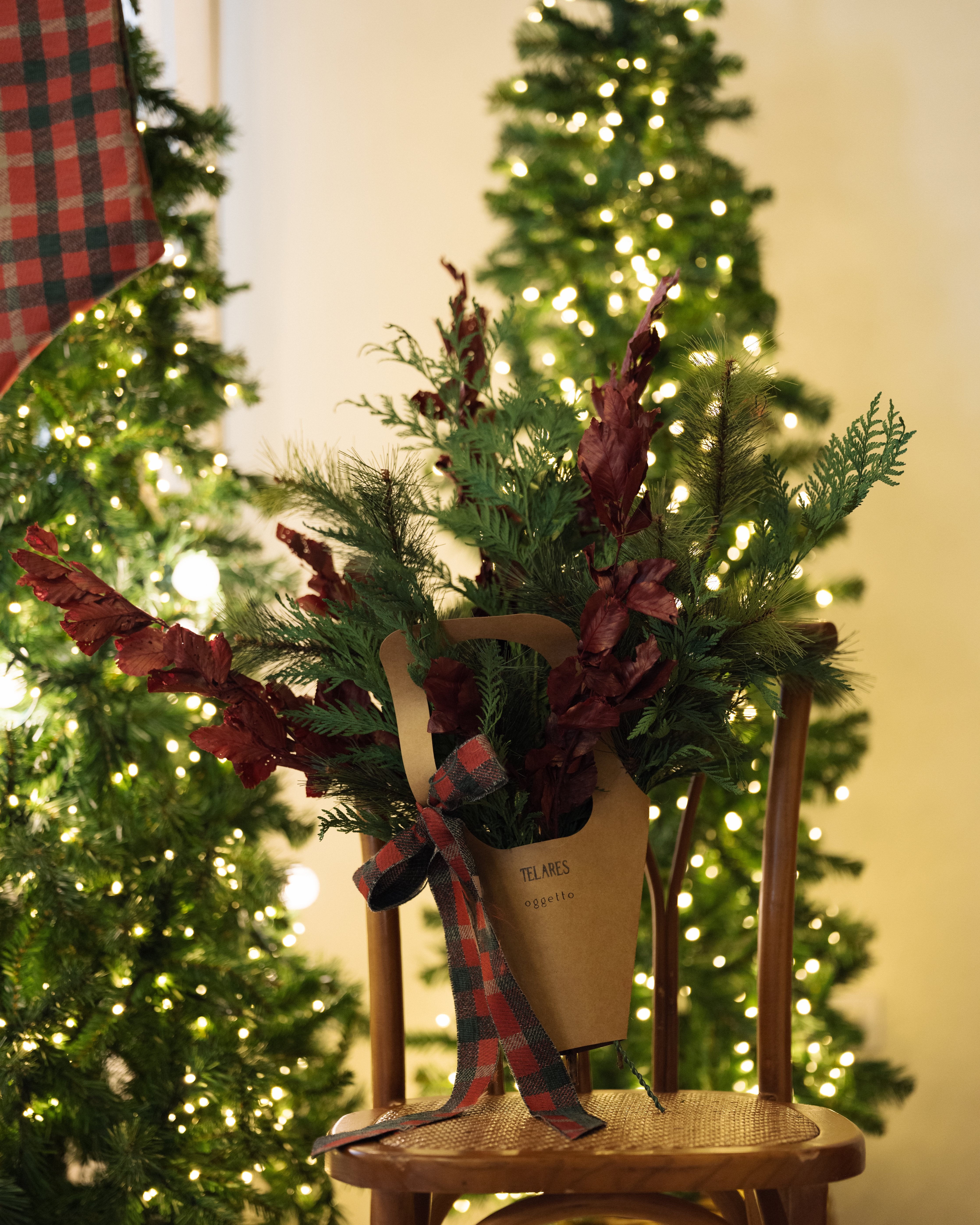 Packaged Floral Arrangement and Tartan Bow