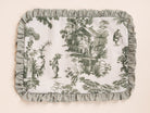 Rectangular Green Toile de Jouy Placemat with Ruffled Edge