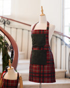 Green Gingham "Chef Style" Bib Apron with Contrast Pockets