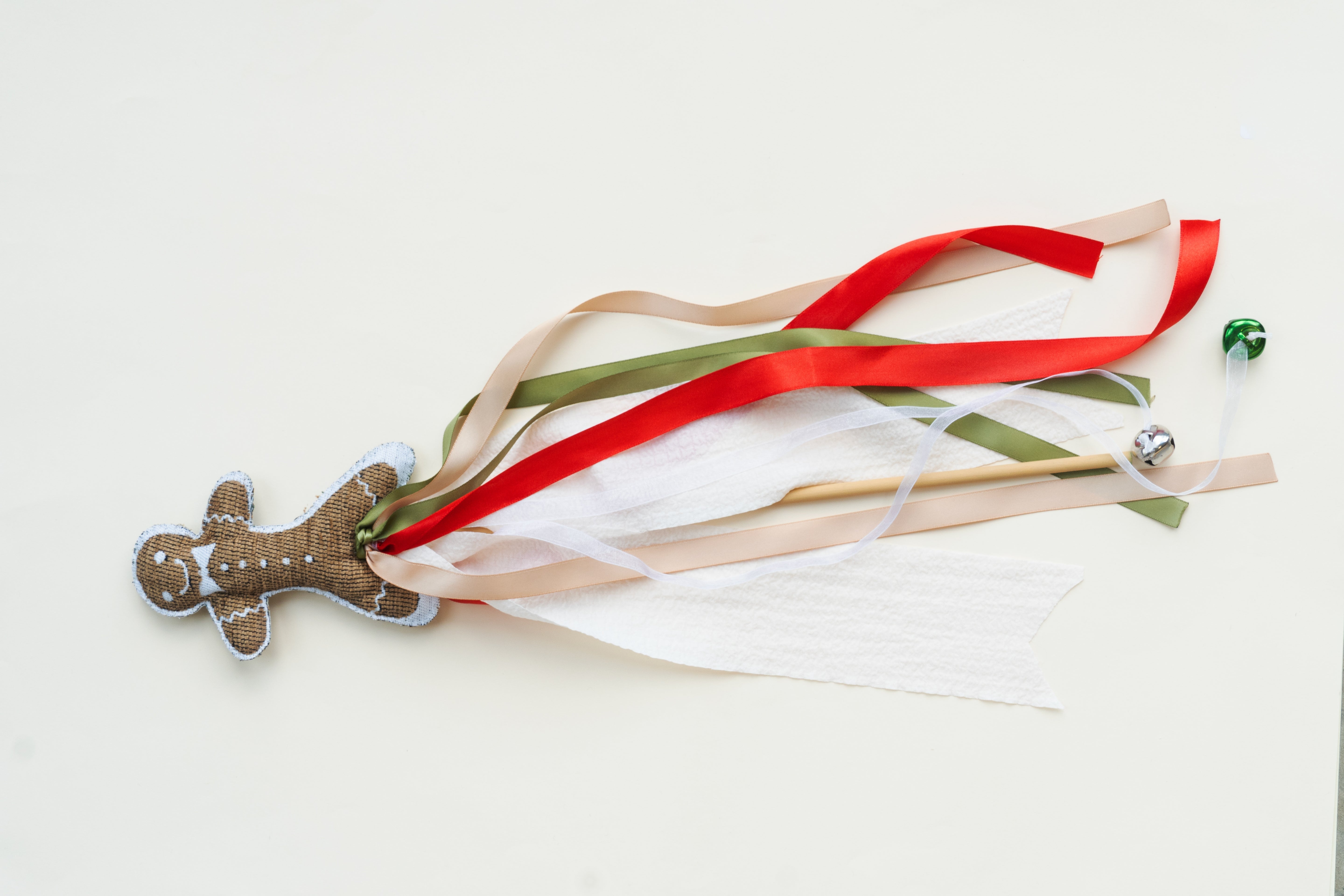 Gingerbread Man Christmas Magic Wand with Ribbons and Bells